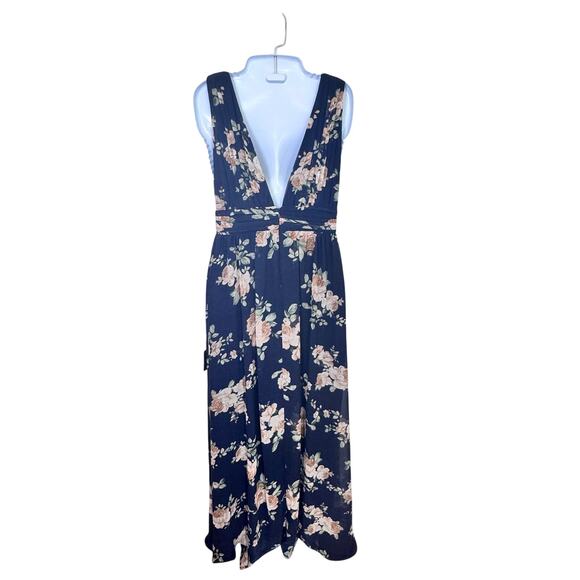 NEW LULUS Heavenly Hues Navy Blue Floral Maxi Dress Deep V-Neck & Back Sz S - Picture 7 of 14